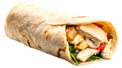 a shawarma pita roll with chicken isolated on white background, png, ai generated.