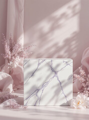 Elegant Round Display Table in Marble Texture with Pastel Background
