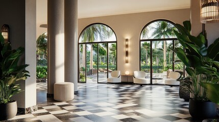 Fototapeta premium Modern lobby with tropical views