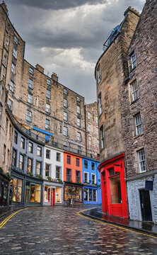 Colorful Victoria Street in Edinburgh , Scotland
