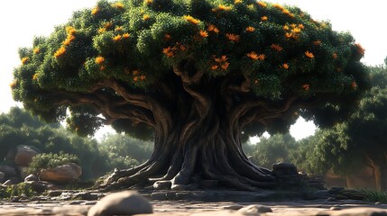 Majestic ancient tree in a sunlit clearing