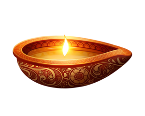 happy diwali diya lamp isolated on white background, png, ai generated.