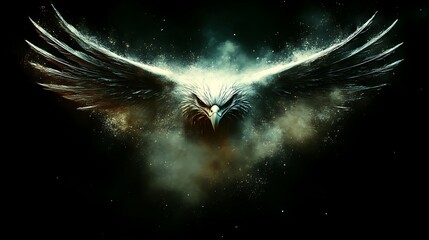 Majestic eagle in flight, surrounded by ethereal particles