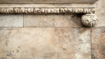 Ornate stone trim on a tiled wall