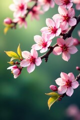 Obraz premium Delicate plum blossoms sway gently in the spring breeze amidst lush greenery , east lake, floral beauty, blossoming flowers