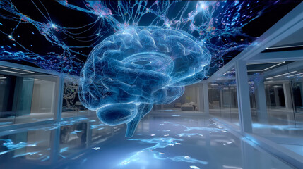 Holographic brain in a futuristic environment