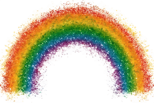 vibrant rainbow arc composed of colorful glitter isolated on white background, png, ai generated.