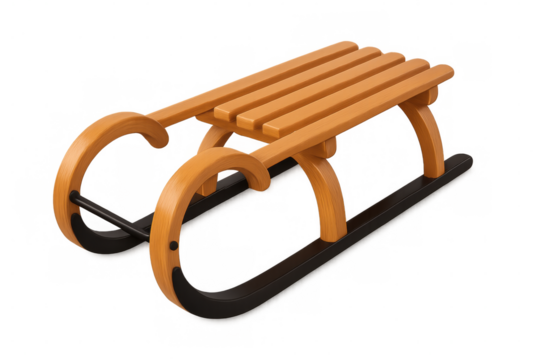 Vintage wooden sled featuring black metal runners, symbolizing cherished winter memories and playful childhood moments against transparent backdrop