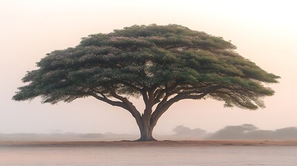 Majestic tree in a misty landscape