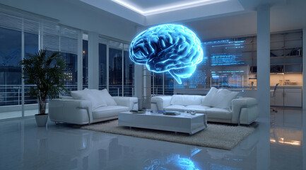 Holographic brain in a modern living room space