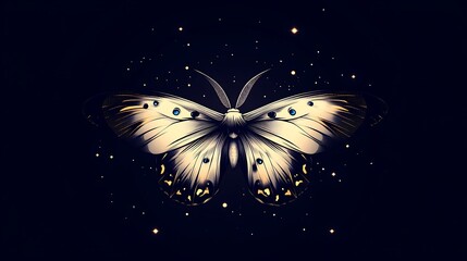 Majestic white butterfly with gold accents in dark space
