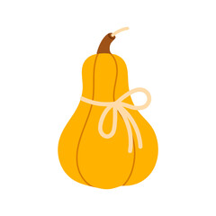 Orange decorative gourd with bow for fall decoration