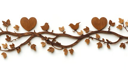 Wooden branch with hearts and birds