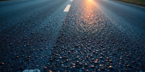 Dark asphalt road surface with subtle texture pattern resembling pebbles or gravel, urban street, nighttime, pebbles