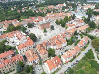 Stunning Aerial View of Historic Sandomierz Old Town, Offering a Blend of Architecture and Nature Perfect for Website Banners, Social Media Campaigns, or Travel Advertisements, Inspiring a.