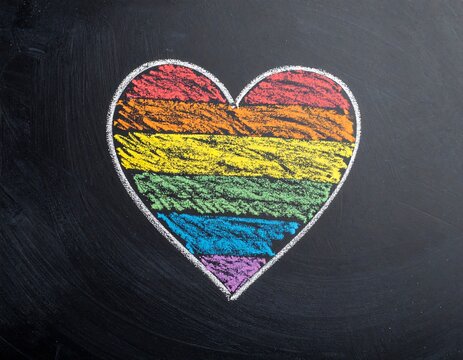 Naklejki Rainbow heart drawn on chalkboard