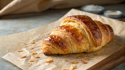 croissant on wooden table