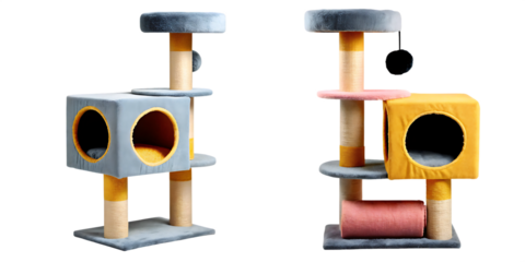 cat house pet furniture with multiple levels and c isolated on white background, png, ai generated.
