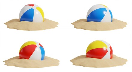 Colorful beach balls in sand