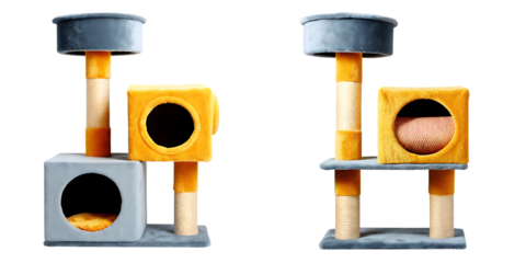 cat house pet furniture with multiple levels and c isolated on white background, png, ai generated.