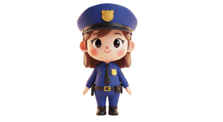 3D kawaii police officer character – cute cartoon profession icon with transparent background 