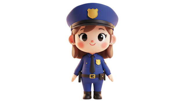 3D kawaii police officer character &ndash; cute cartoon profession icon with transparent background 