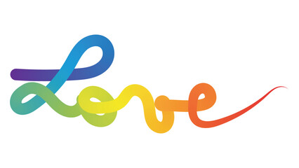 the word LOVE with Rainbow colors gradient isolated 