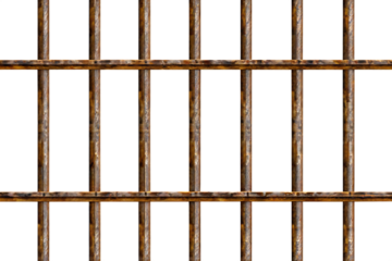 realistic-jail-bars-rusty--prison-background-iron--isolated-on-white-background, png, ai generated.