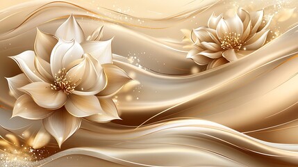 Elegant golden flowers on flowing background