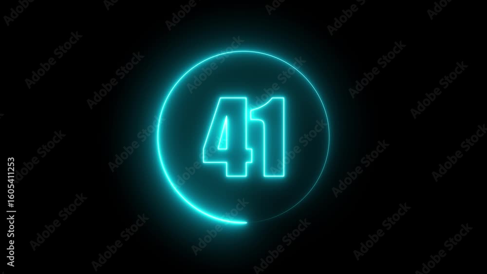 Poster text in a glow ring 41 designs circle text animation by cyan color neon on black background. 4k vide