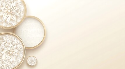Elegant, layered circles with intricate floral patterns on a soft beige background