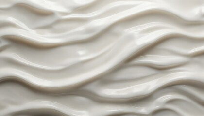 Obraz premium Abstract white cosmetic cream texture with smooth, flowing waves creating soft, clean, elegant background. Dynamic liquid motion, undulating surface evoke beauty, luxury, perfect for cosmetic