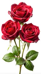 Fototapeta premium Three Elegant Red Roses Displayed on a Clean White Background