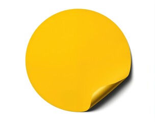 Bright yellow round sticker with peeled corner. Blank adhesive label offers ample copy space for message design. Clean, minimalist look perfect for marketing, promotions, notes. Versatile graphic