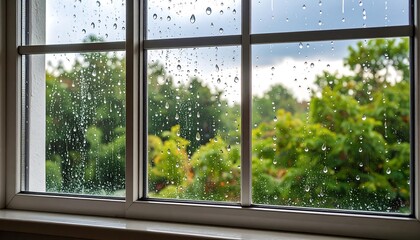 Fototapeta premium Rainy window view of trees