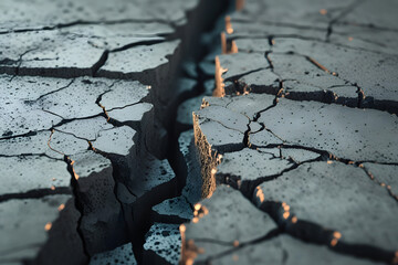 Rough concrete surface with a deep, jagged crack running through it, showing signs of wear and damage.