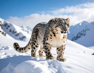 Obraz premium Snow leopard in snowy mountains (1)
