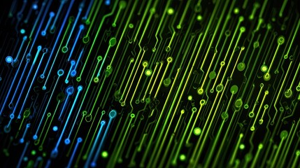 Circuit board pattern with vibrant glowing lines.