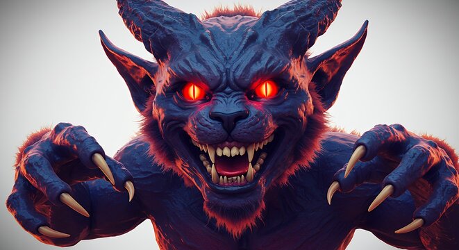 Aggressive feline demon digital illustration - Powered by Adobe