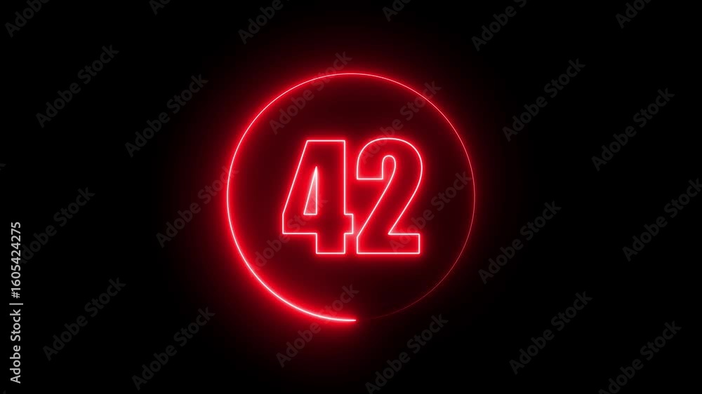 Poster text in a glow ring 42 designs circle text animation by red color neon on black background. 4k video