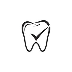 Fototapeta premium Tooth logo with check mark symbol for trusted, certified, or approved dental services branding.