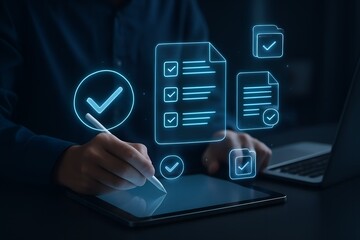 Approve documents faster with digital signatures on a tablet in a modern office for seamless workflow management and increased efficiency