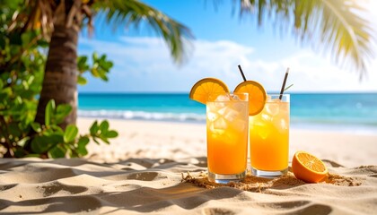 Tropical orange drinks on beach
