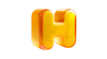 Glossy golden yellow letter H in translucent 3D style design on transparent background
