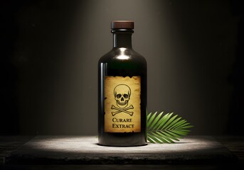 Curare Extract: A Mysterious Bottle of Poison and a Danger Symbol.