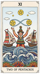 fork style tarot cart Two of Pentacles