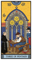 Fototapeta premium fork style tarot cart Three of Pentacles
