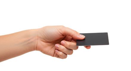 Hand holding a blank card mockup for business or credit card design template showcasing product features