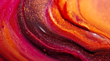 Abstract fluid art texture with vibrant colors and shimmering gold