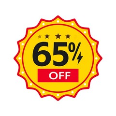 Fototapeta premium A circular yellow sale sticker with 65% off text